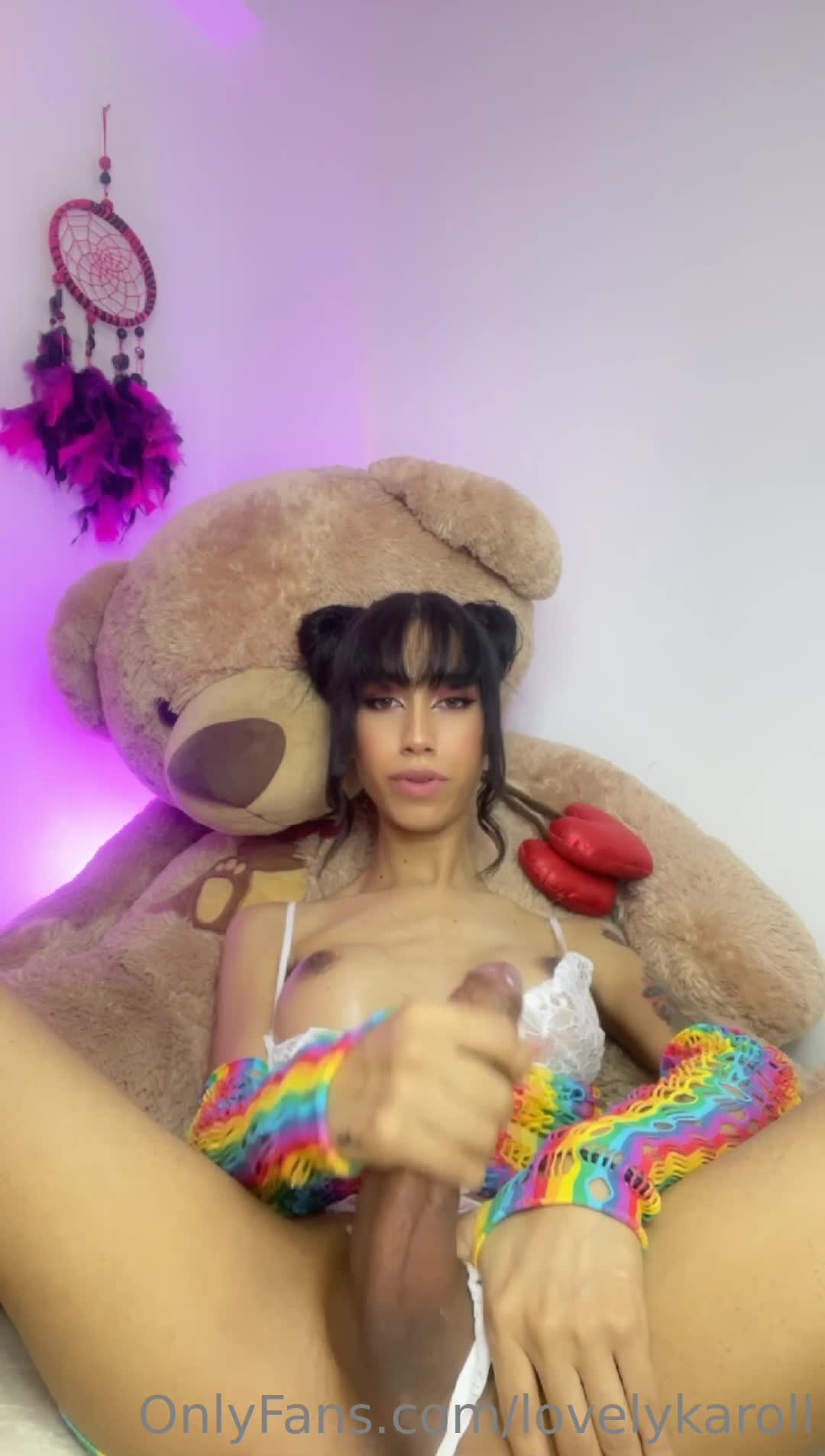 Rainbow dress with cumshot