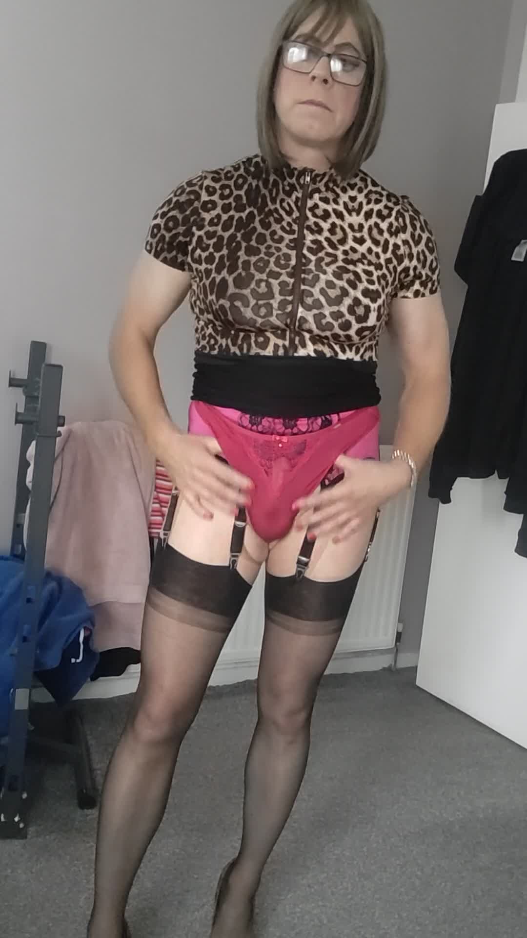 Mature CD red panty tease